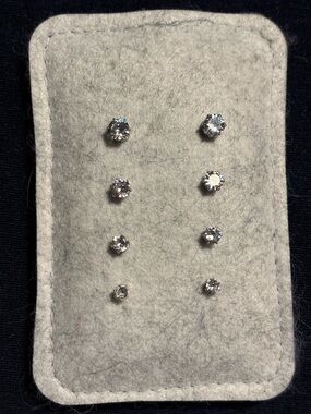 Set of Four Sparkling Cubic Zirconia Stud Earrings - Silver Tone